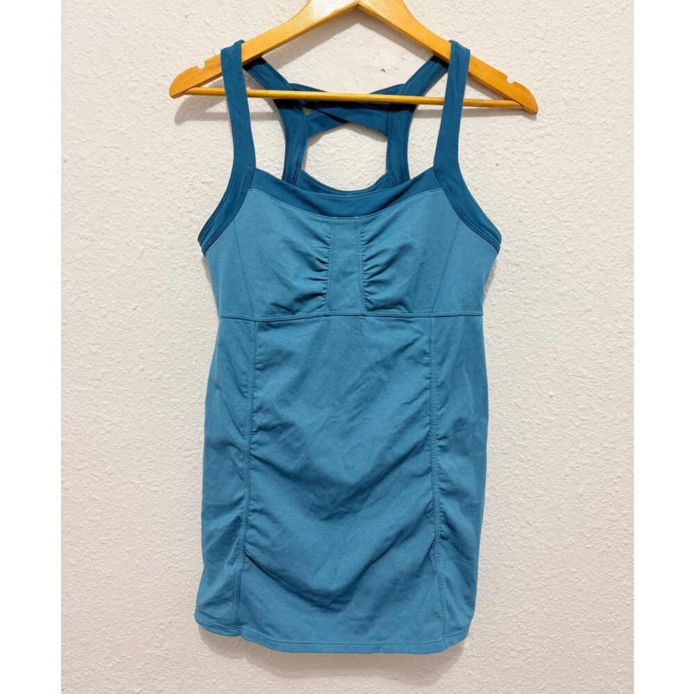 2010s Athleta Workout Tank Top Blue Athletic Top Ruched Y2K Gorpcore